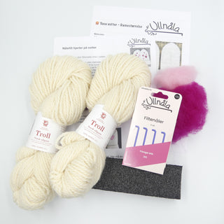 Tovet hjertevotter, komplett kit